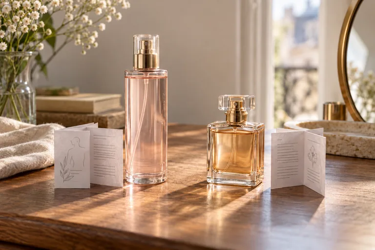 Deux conditionnements différents pour comparer brume et parfum.