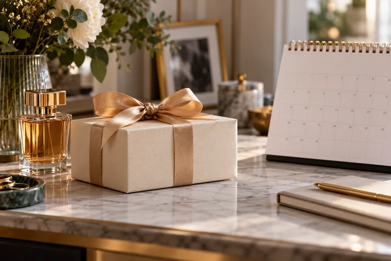 Boîte cadeau près d’un calendrier pour anticiper une commande.