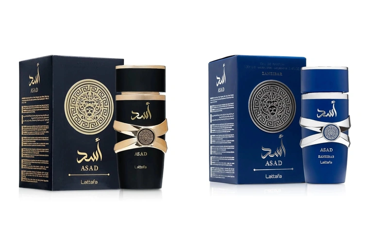 Asad et Asad Zanzibar de Lattafa, eaux de parfum 100 ml, avec leurs étuis.